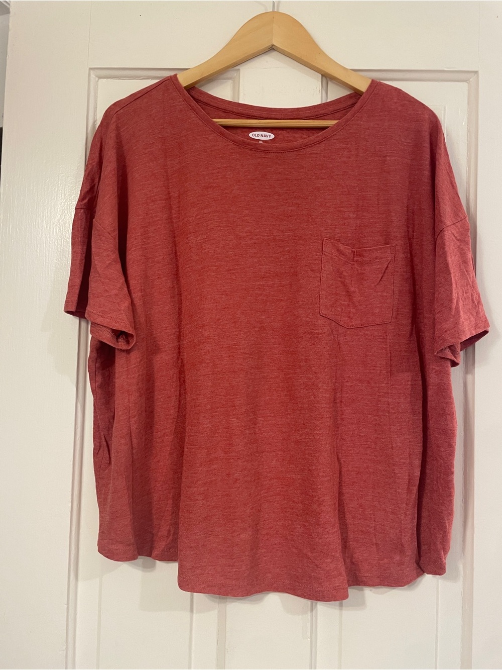 Old Navy Linen Blend Short Sleeve Crew Neck Pocket T‑Shirt in Harvest Rust XXL